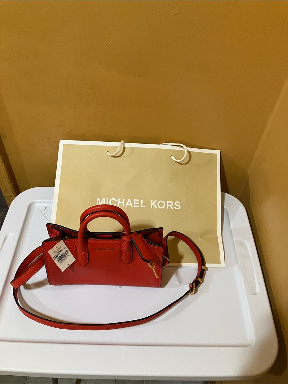 Michael Kors  Scarlett Burnt Sienna Leather XS EW XBody